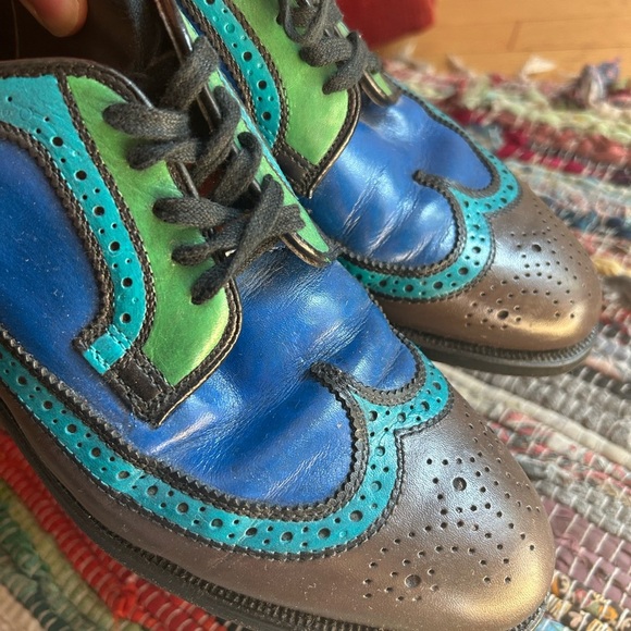 Vintage Men's Blue and Green Leather Oxfords 8M - Picture 9 of 16